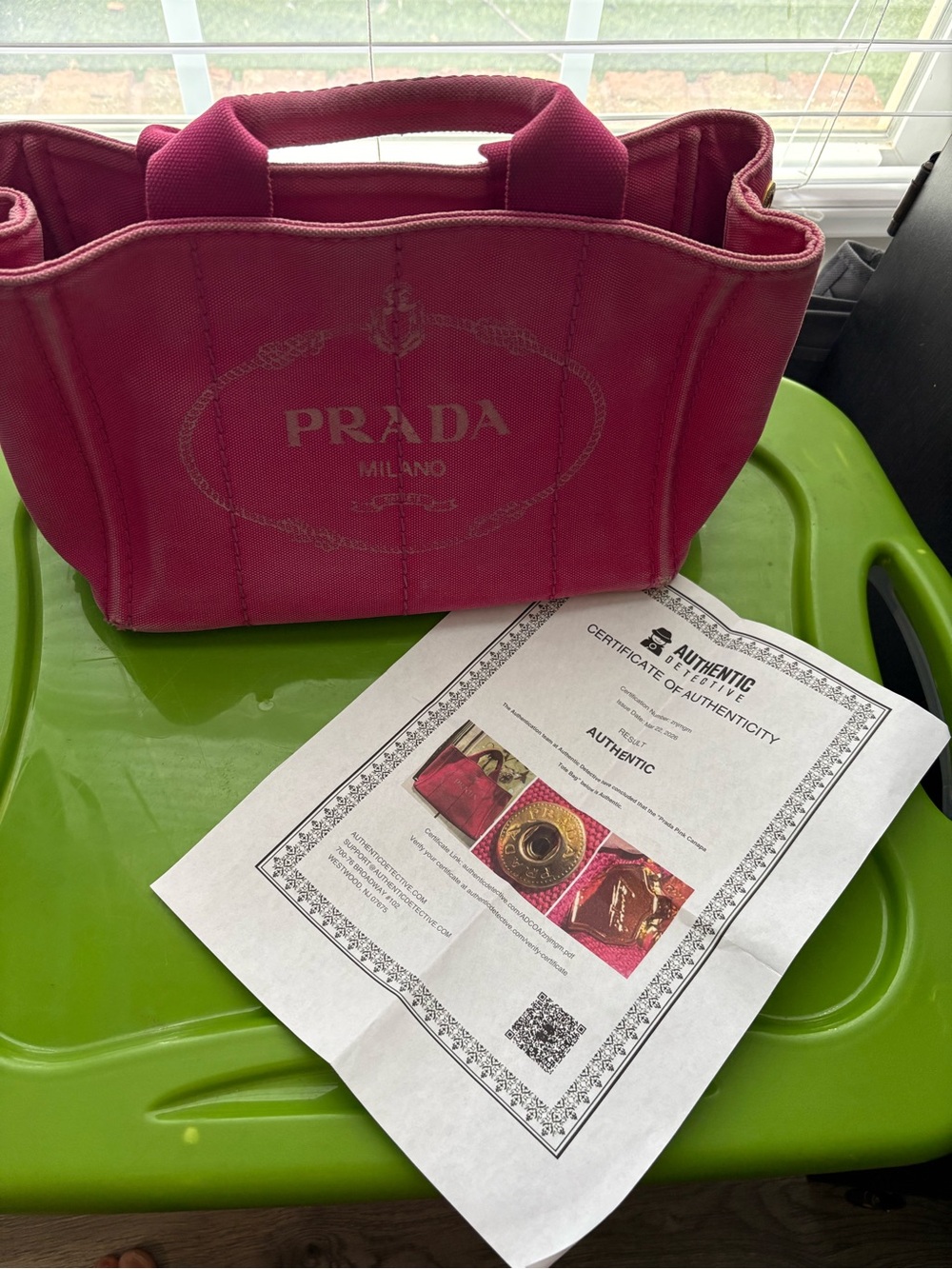 Authentic PRADA Pink Canapa Small Canvas Logo Tote Bag + COA 11"